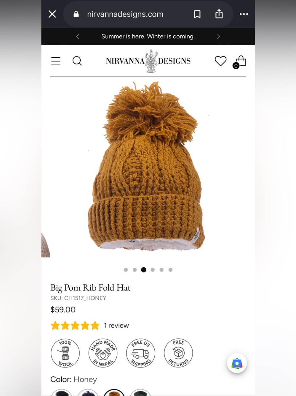 Big Pom Rib Fold Hat - Honey